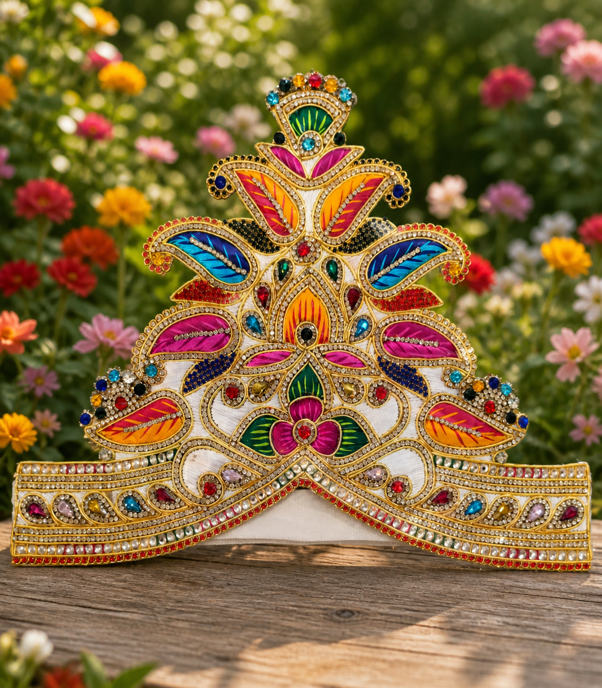 Multicolor Jari Mukut For All God Idol