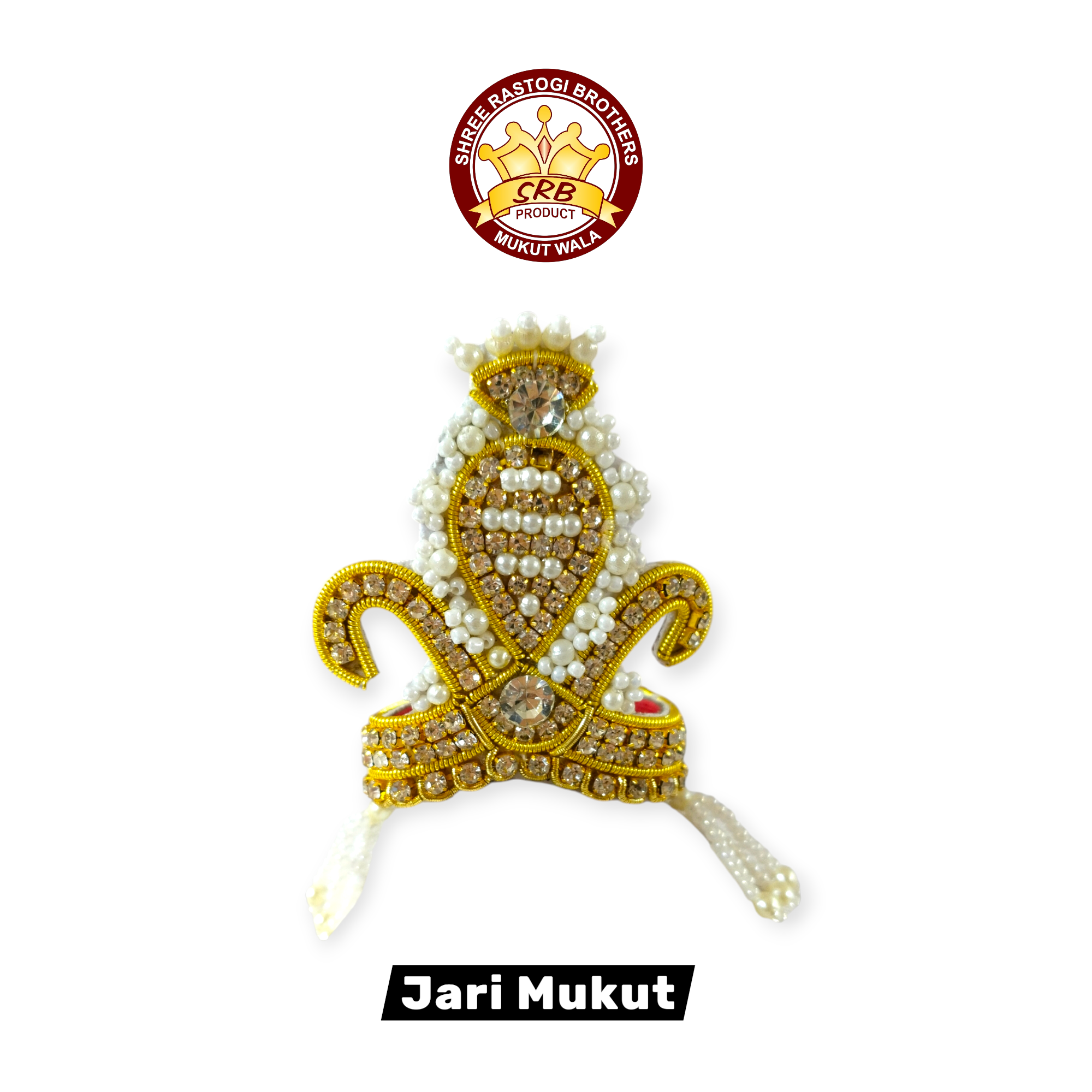 White Pearl & Stone Jari Mukut For Laddu Gopal Idol