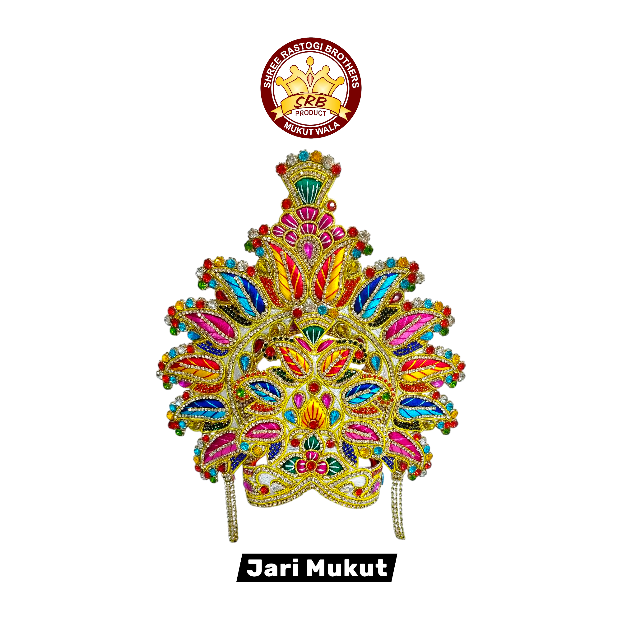 Jari Embroidery Mukut / Multicolor Hand Made Mukut For God Idol