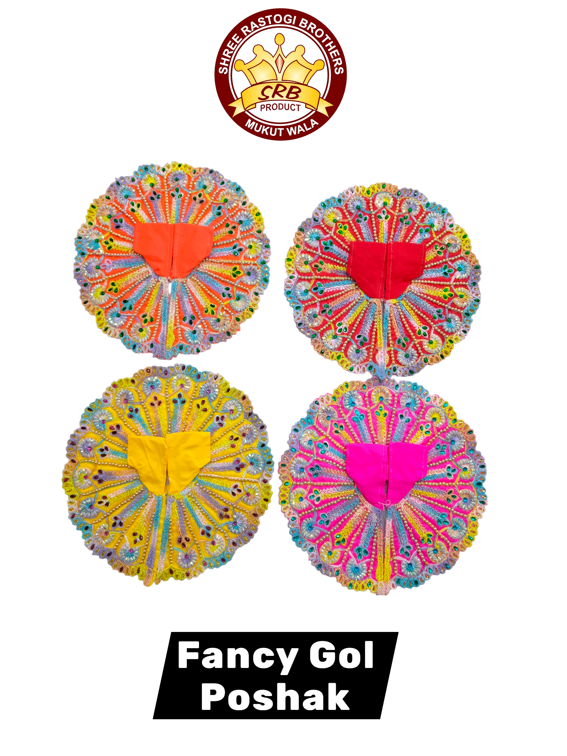 MultiColor Super Embroidery Design With Green Color Stone on Gol Poshak For Laddu Gopal (FGP-5)