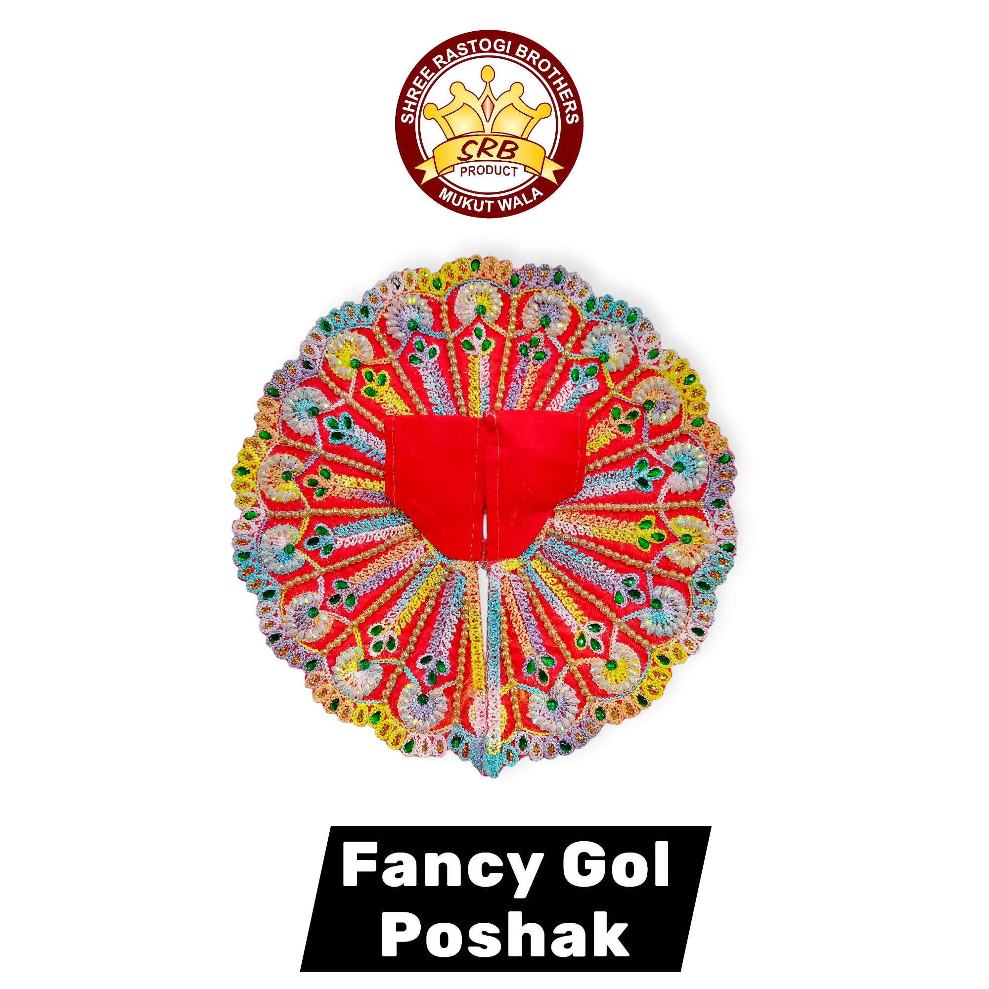 MultiColor Super Embroidery Design With Green Color Stone on Gol Poshak For Laddu Gopal (FGP-5)