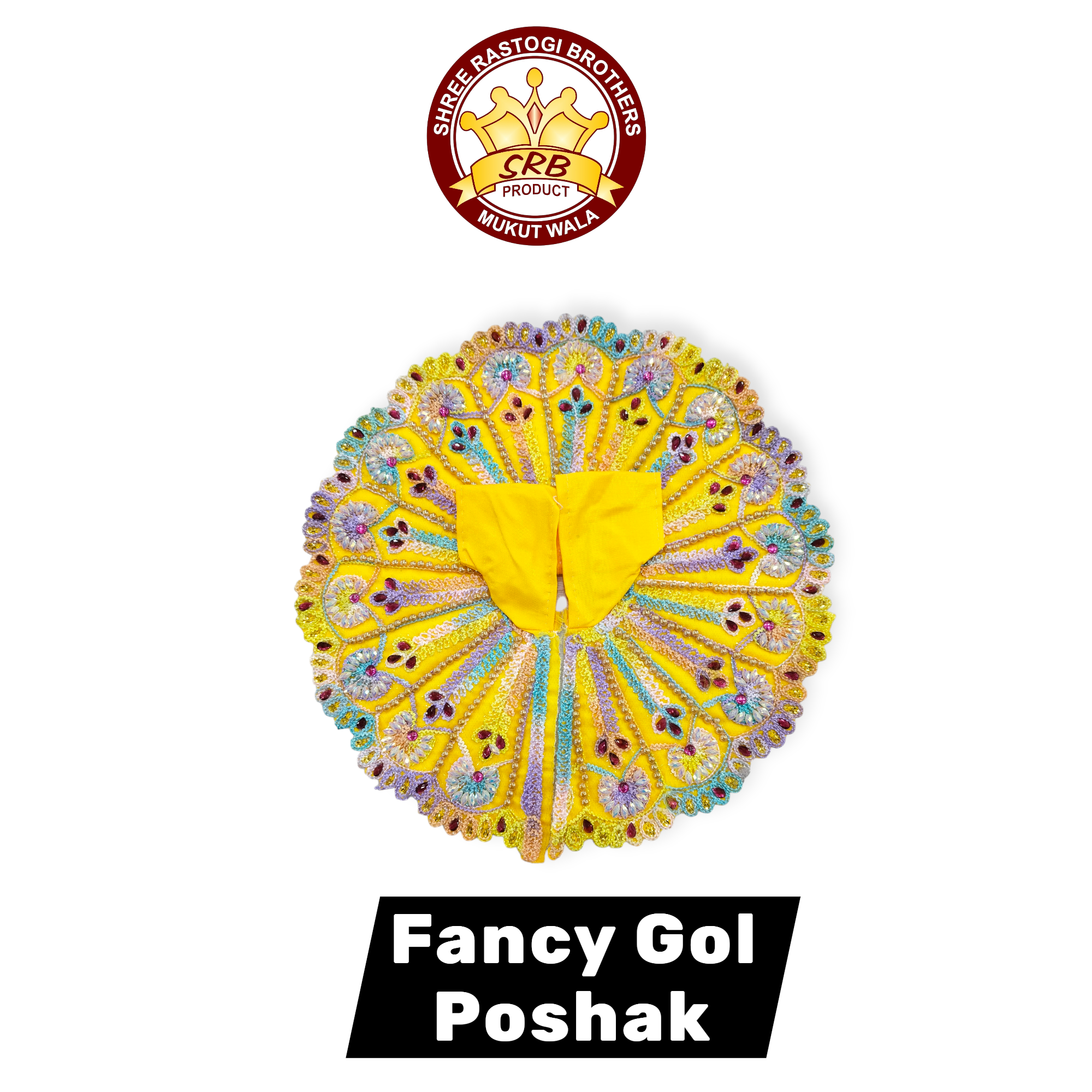 MultiColor Super Embroidery Design With Green Color Stone on Gol Poshak For Laddu Gopal (FGP-5)