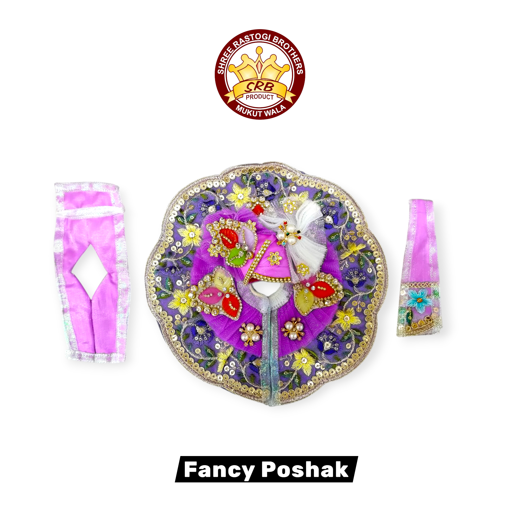 Fancy Poshak With flower Design Gota Matching Safa For Laddu Gopal Idol (FGP-09)