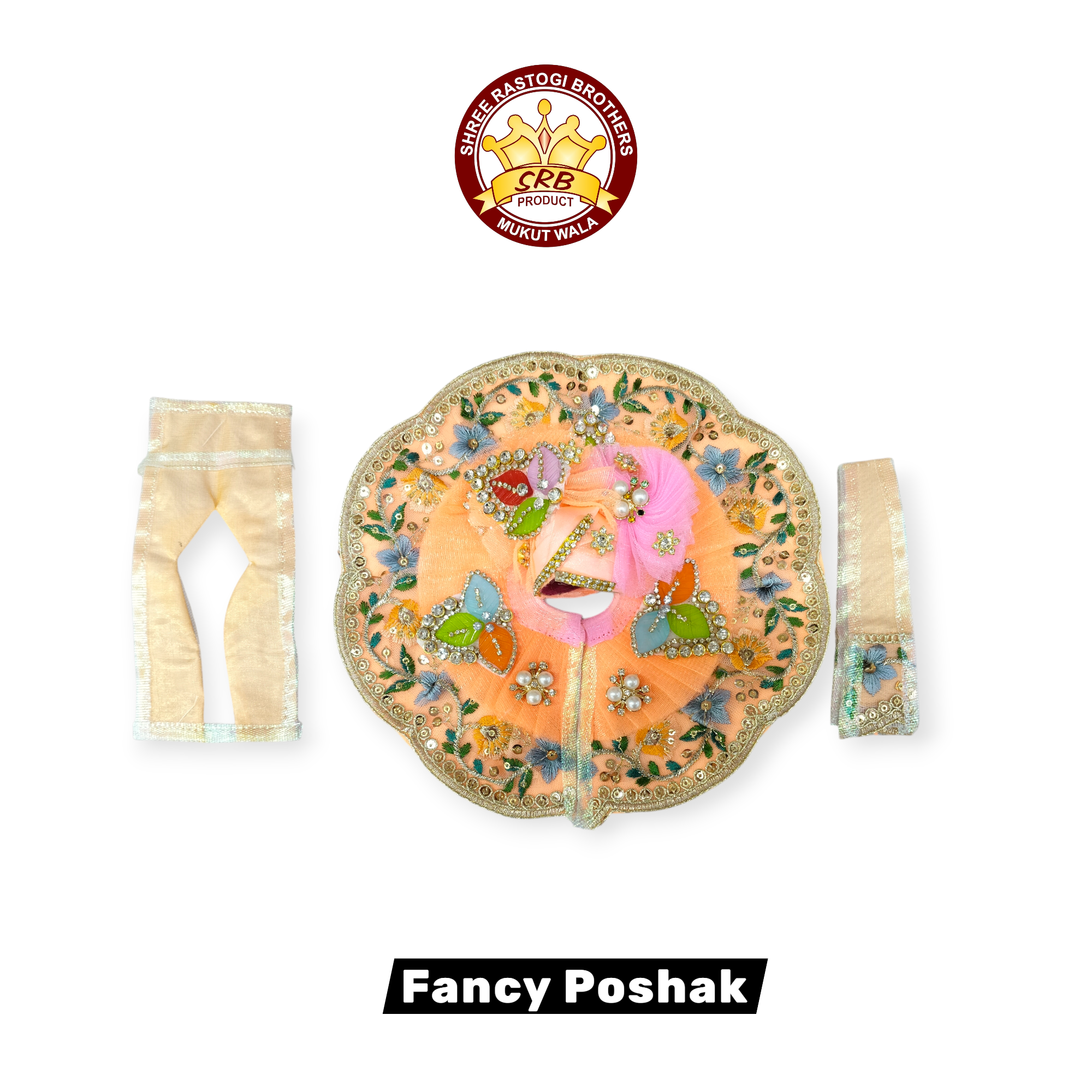 Fancy Poshak With flower Design Gota Matching Safa For Laddu Gopal Idol (FGP-09)