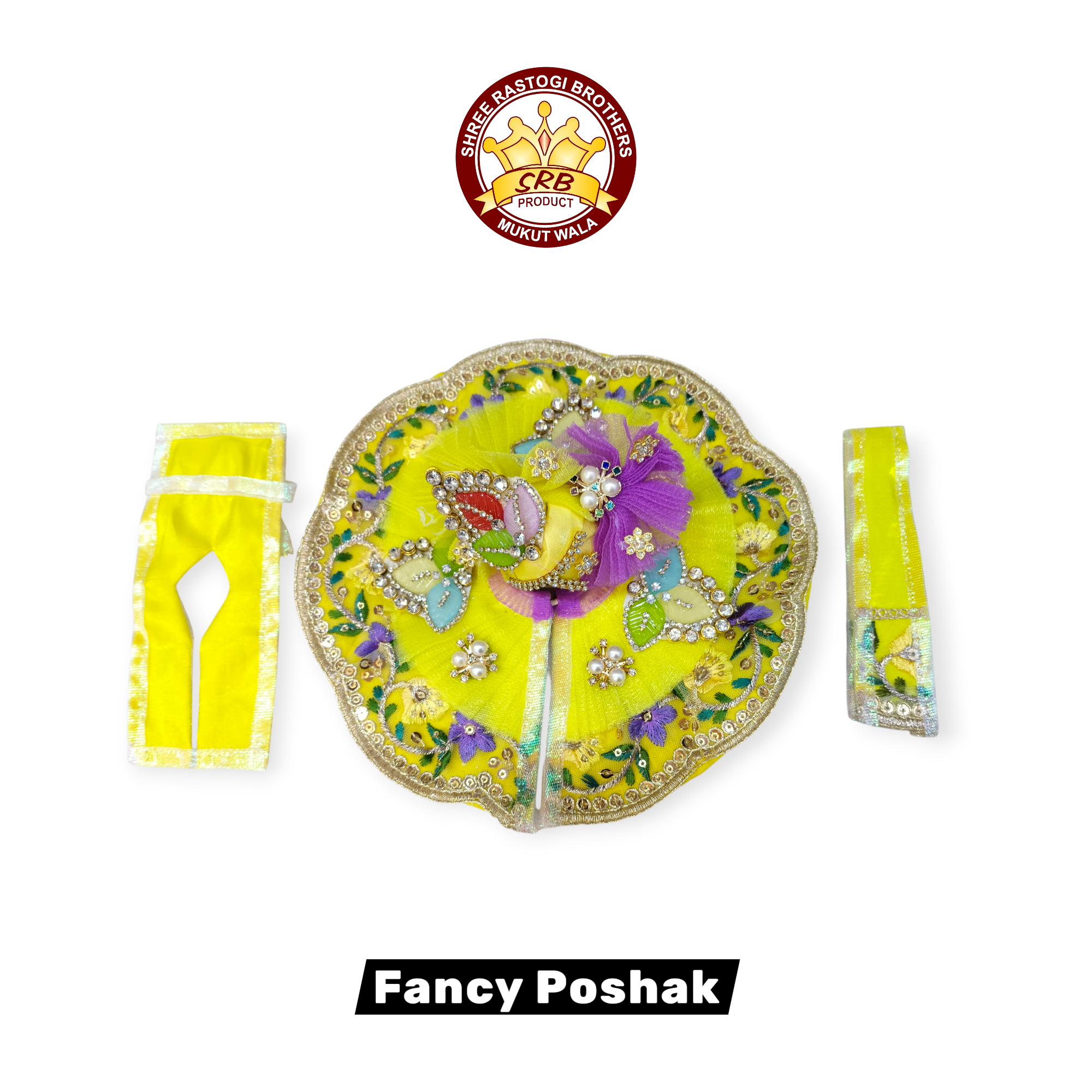 Fancy Poshak With flower Design Gota Matching Safa For Laddu Gopal Idol (FGP-09)