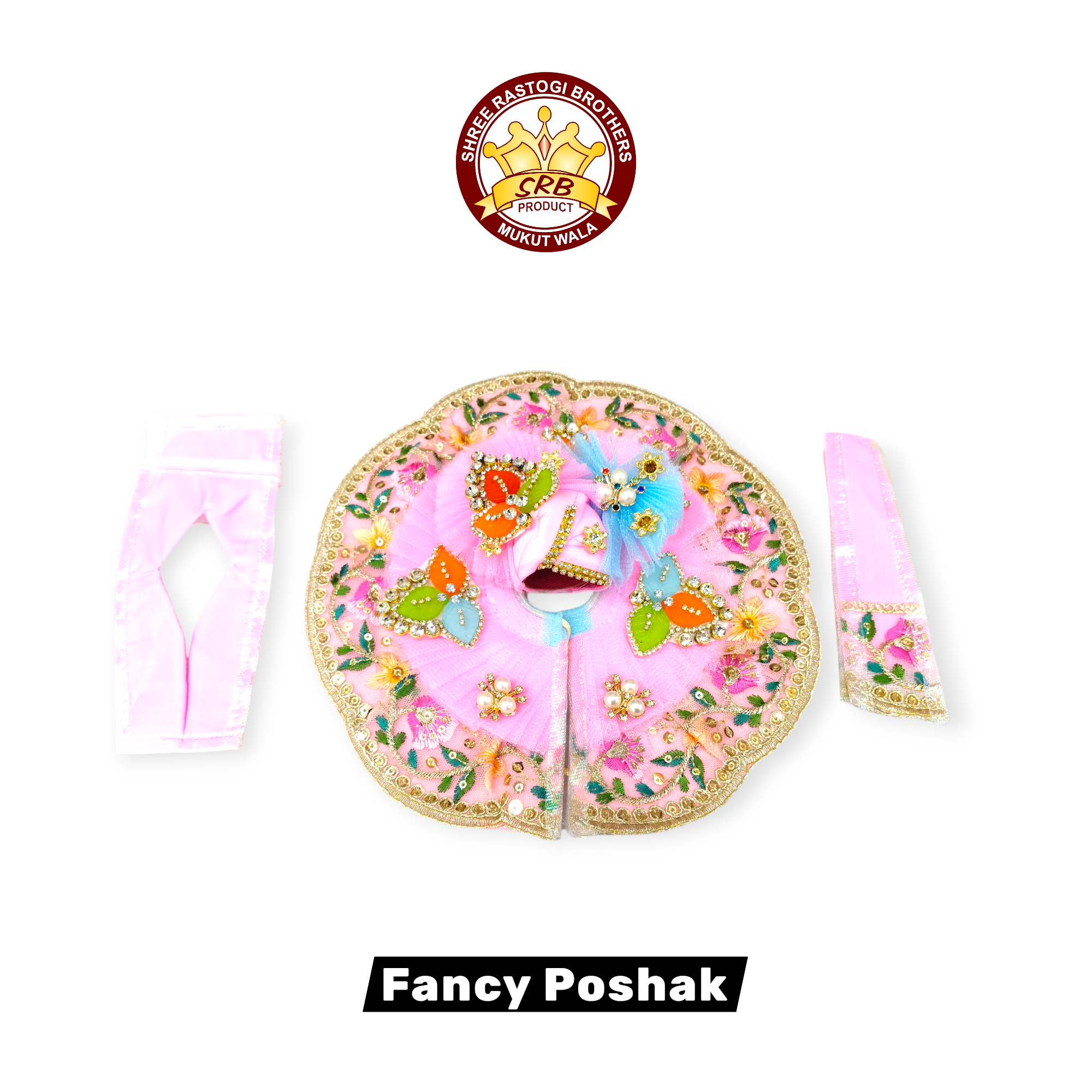 Fancy Poshak With flower Design Gota Matching Safa For Laddu Gopal Idol (FGP-09)