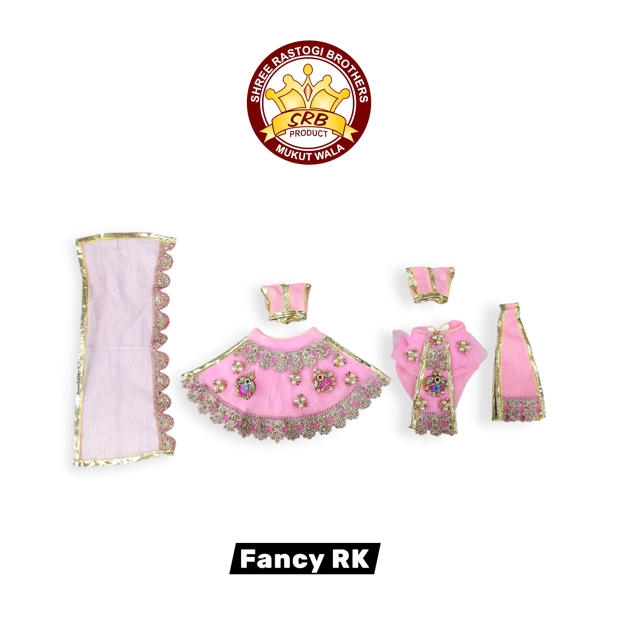 Fancy Radha Krishna Embroidery Lace Stone Kundan Work Dress For Radha Krishna God Idol (FRK-01)