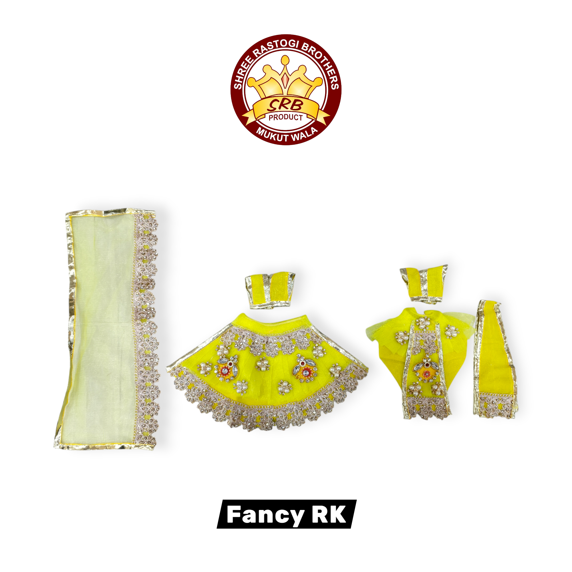 Fancy Radha Krishna Embroidery Lace Stone Kundan Work Dress For Radha Krishna God Idol (FRK-01)