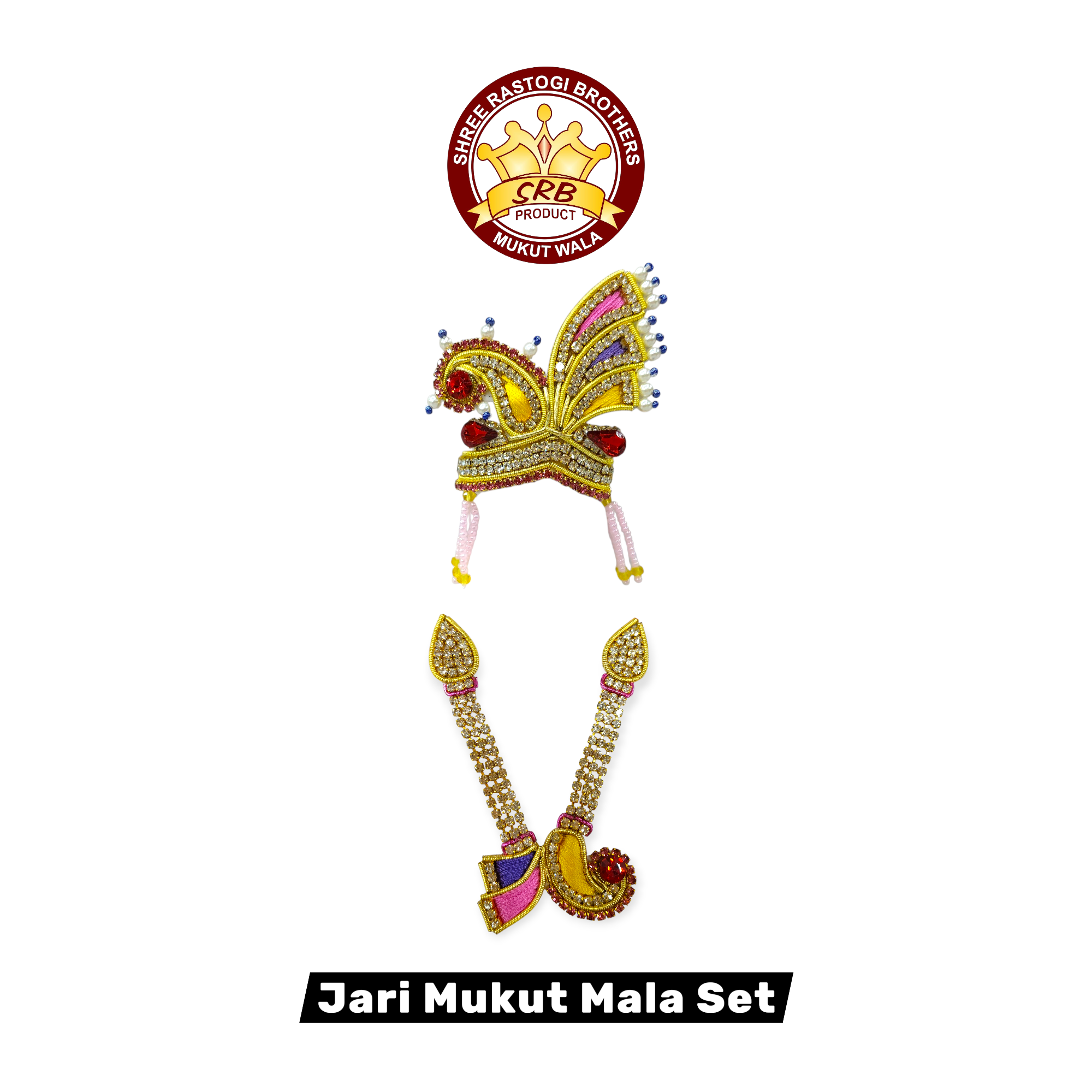 Jari Emboriedry Mukut Mala Set For Radha Krishna Idol