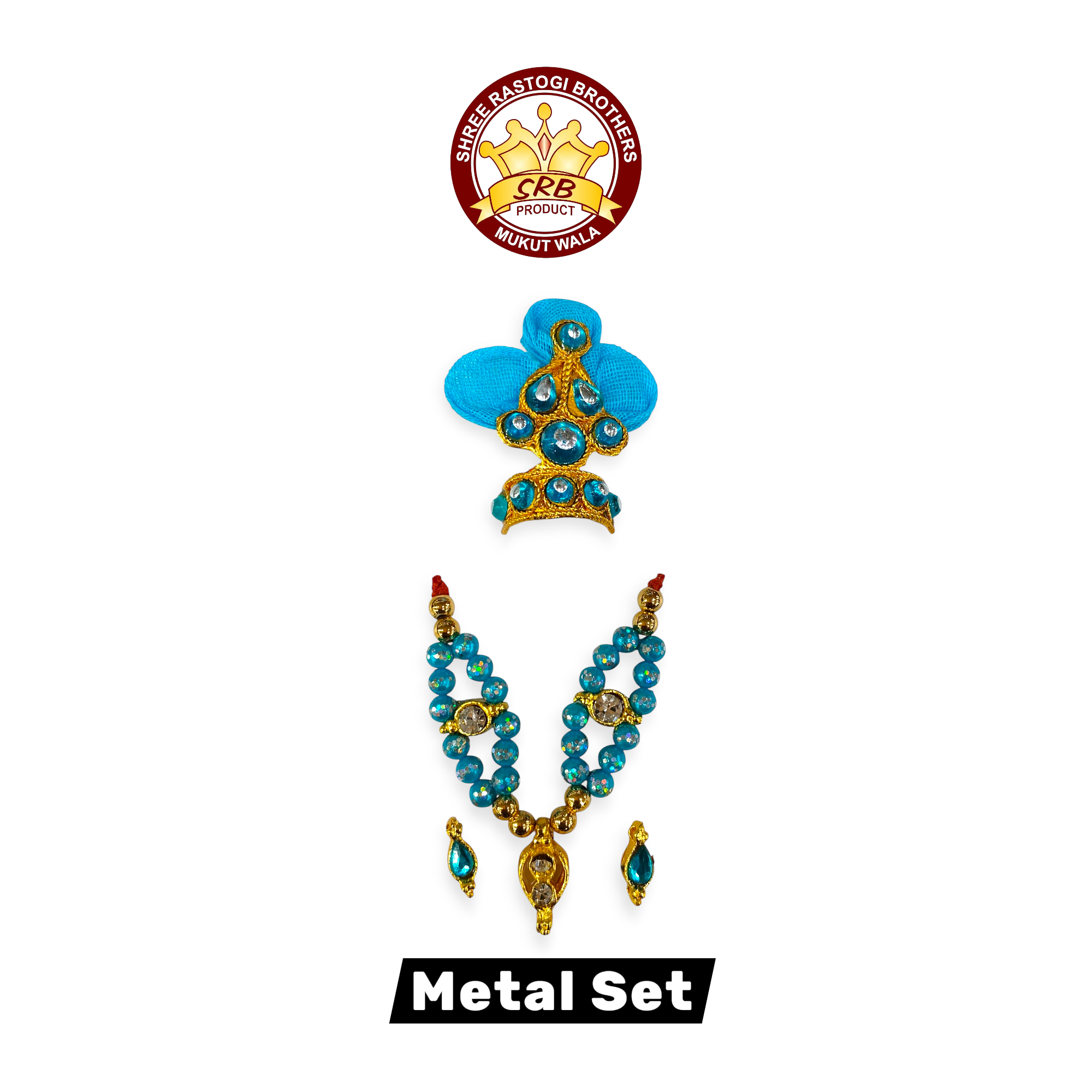 Metal Set Mukut Mala Kundal Set For All Idols