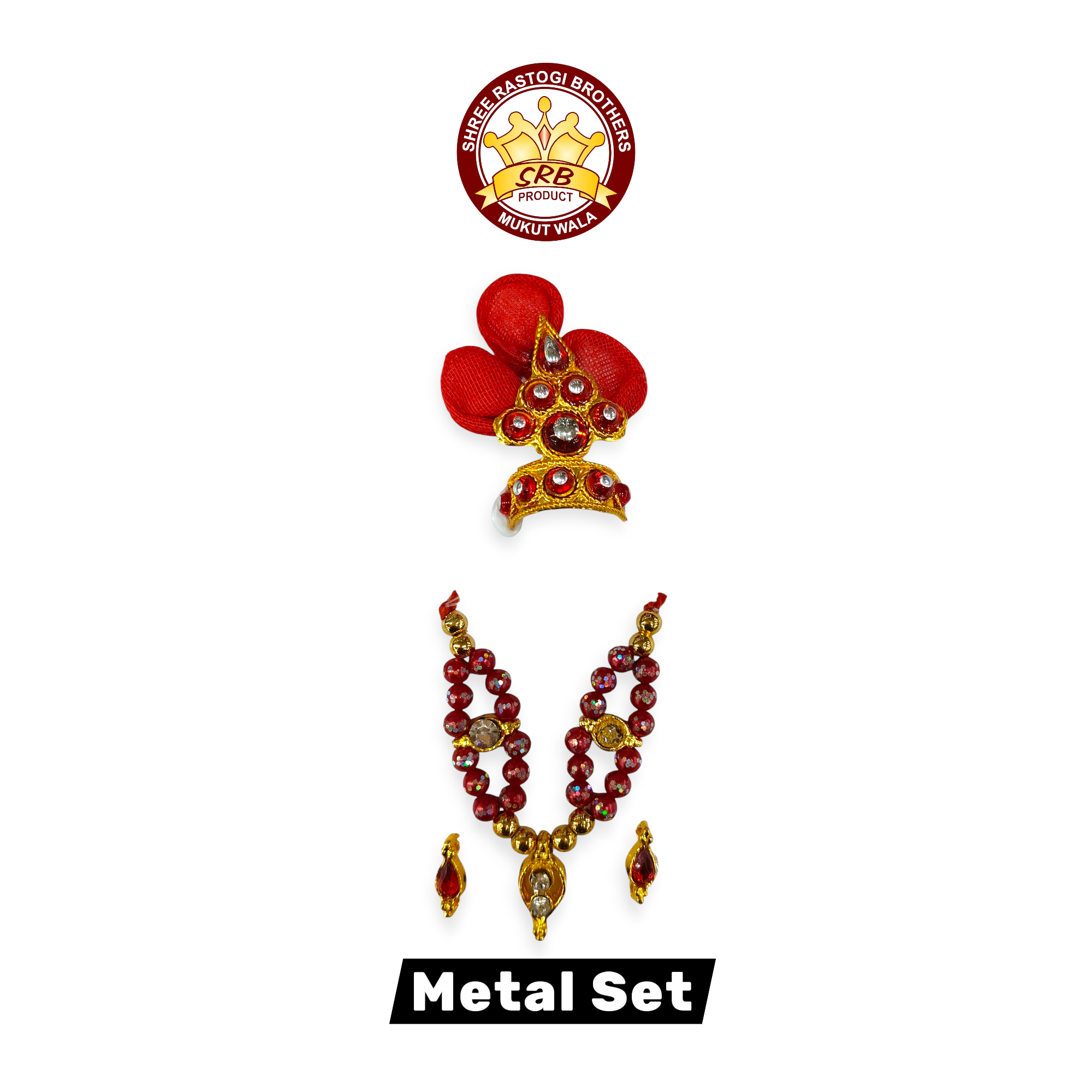 Metal Set Mukut Mala Kundal Set For All Idols
