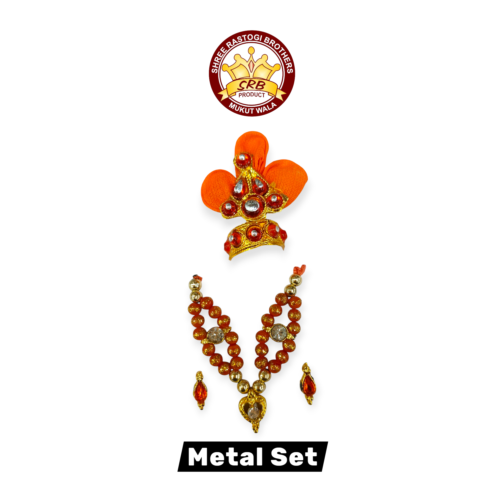 Metal Set Mukut Mala Kundal Set For All Idols