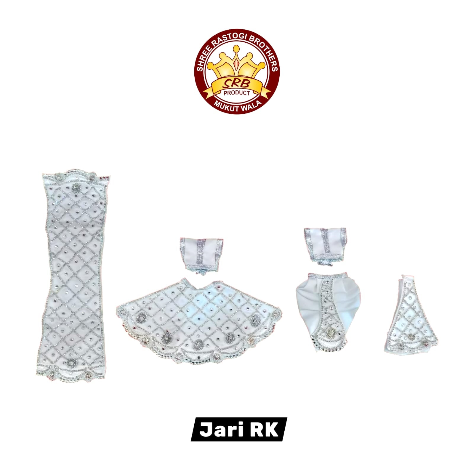 White Color Diamond Jari Embroidery Radha Krishna Dress For Radha Krishna Idol (JRK-02)