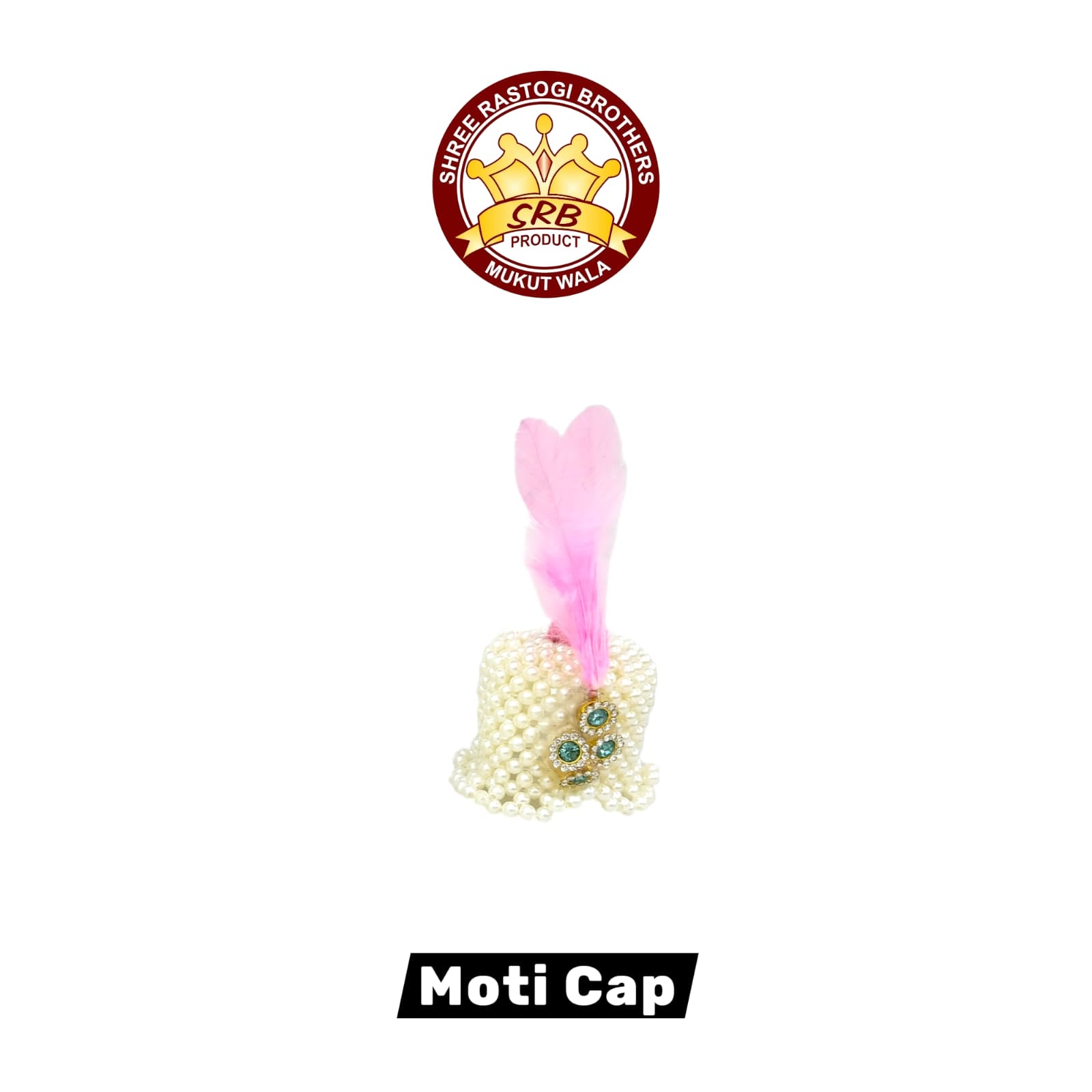 White Moti Cap With Colour Pankh (PC-1)