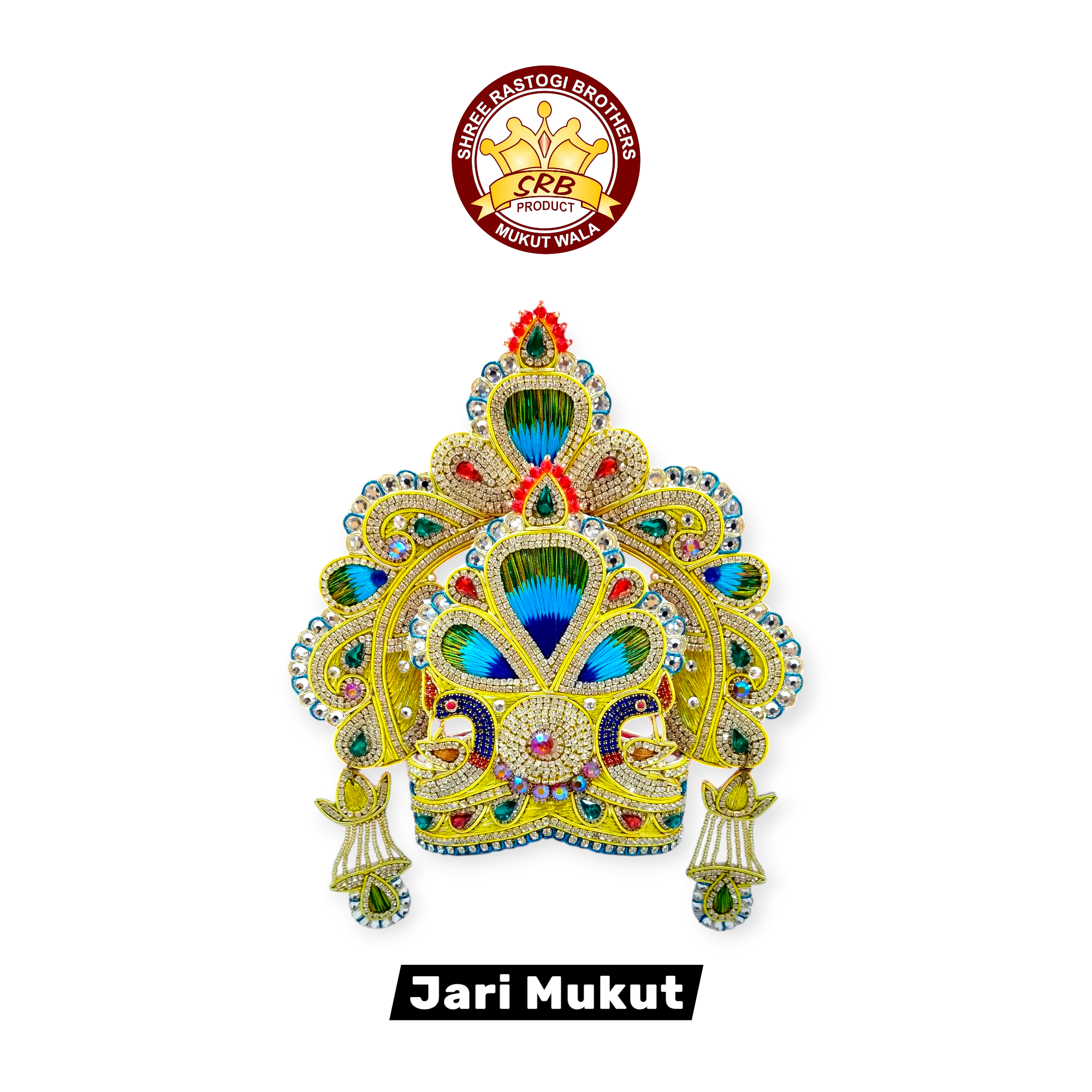 Peacock Designed Jari Embroidery Handmade Blue Color  Mukut For God Idol