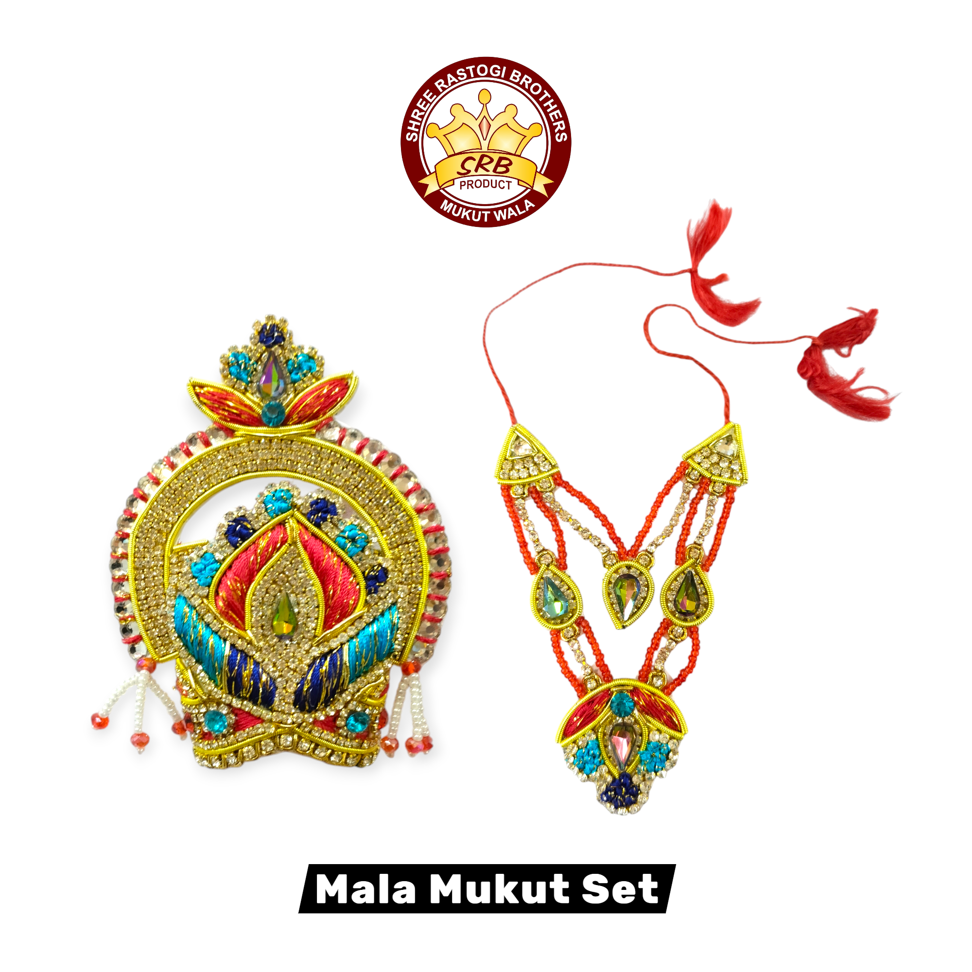 Blue Color Jari Mukut Mala Set With Chandrika For Laddu Gopal