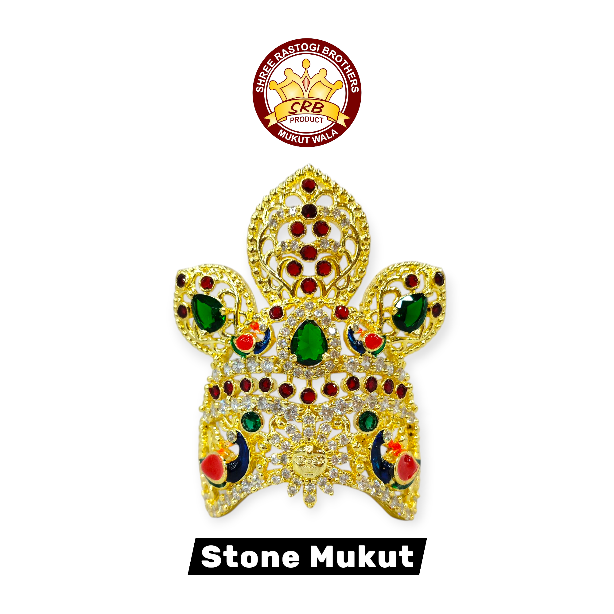 Stone Mukut Metal Mukut With Stone & Golden Polish