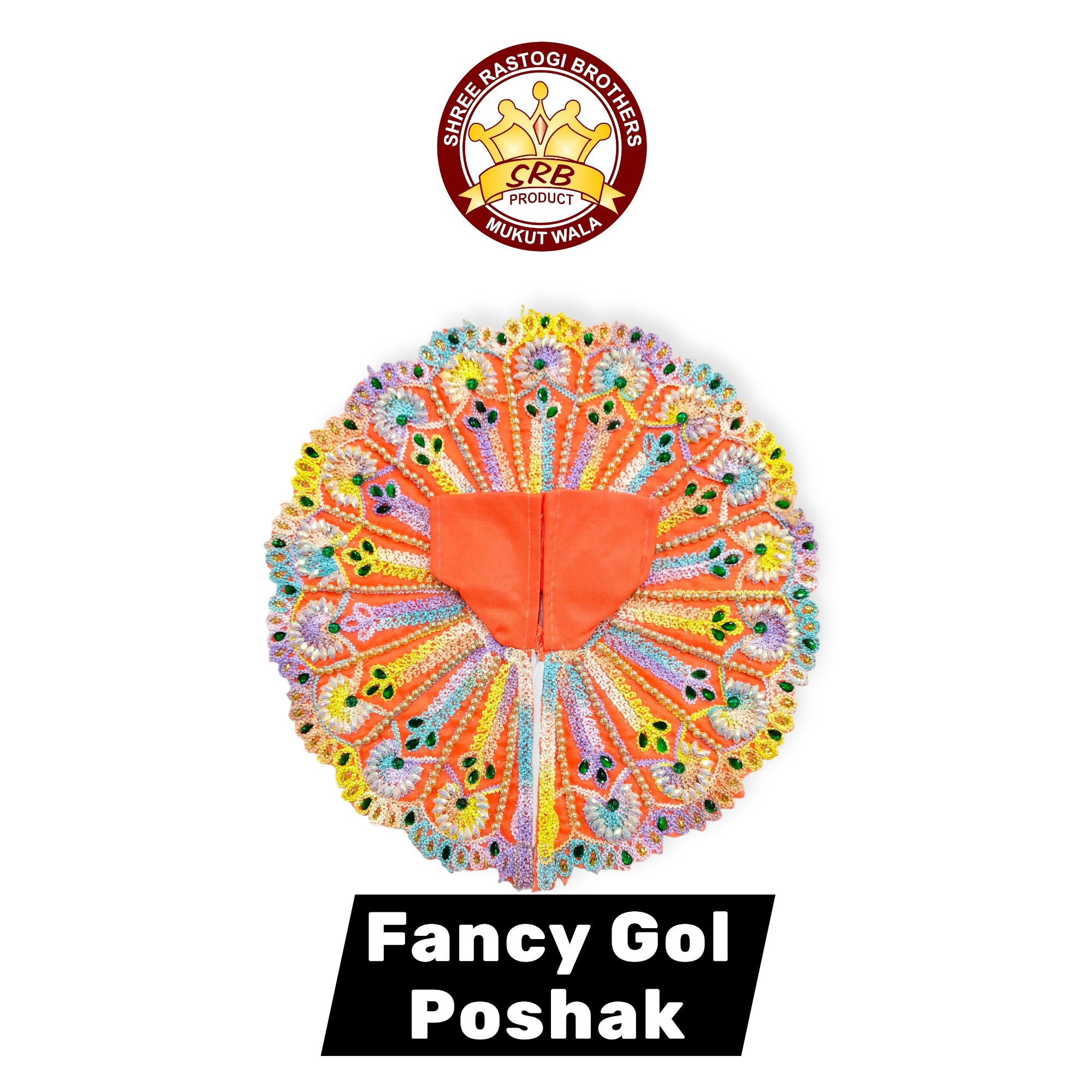 MultiColor Super Embroidery  Design With Green Color Stone on Gol Poshak For Laddu Gopal (FGP-5)