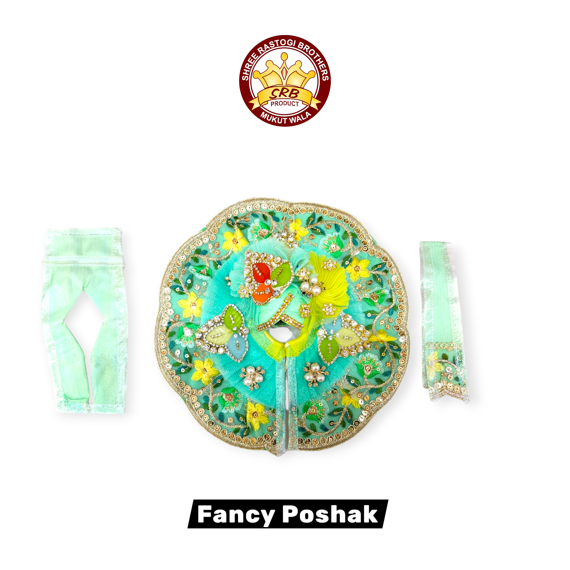 Fancy Poshak With flower Design Gota Matching Safa For Laddu Gopal Idol (FGP-09)