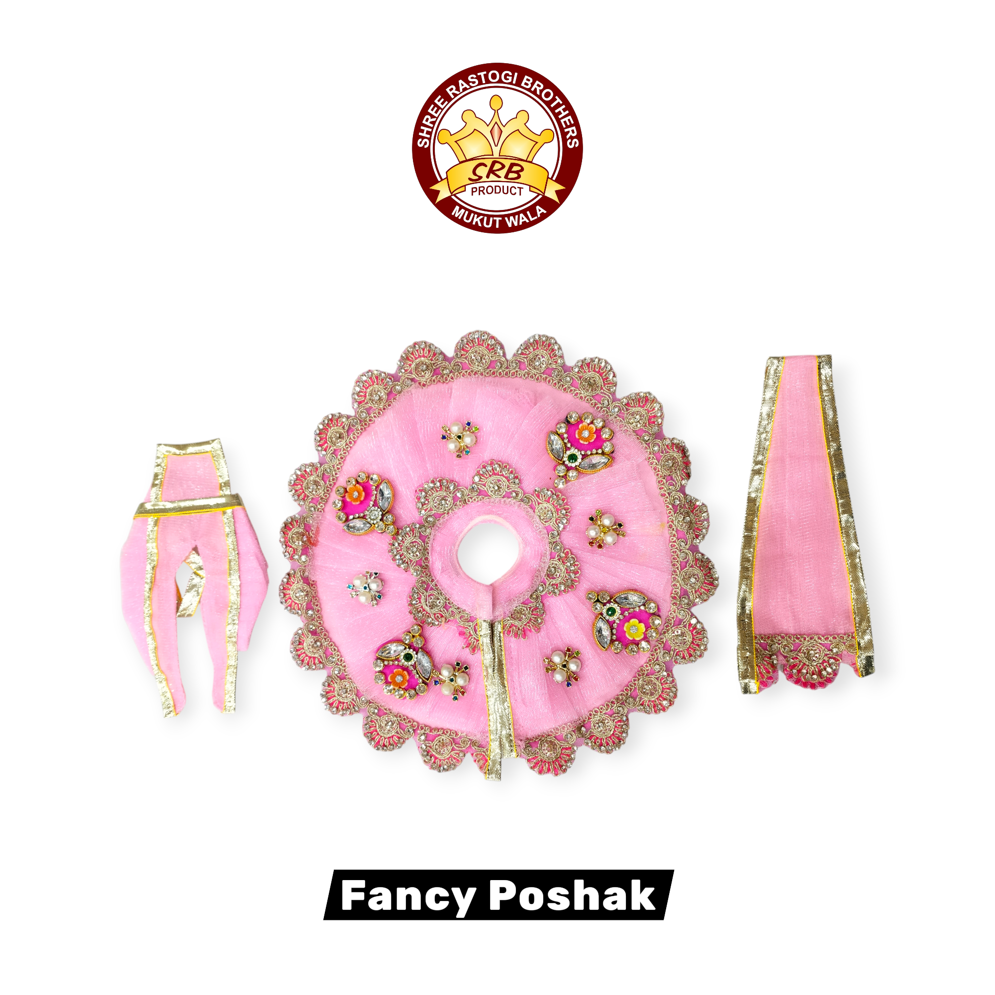 Stone Flower Design Fancy Poshak For Laddu Gopal (FGP-12)
