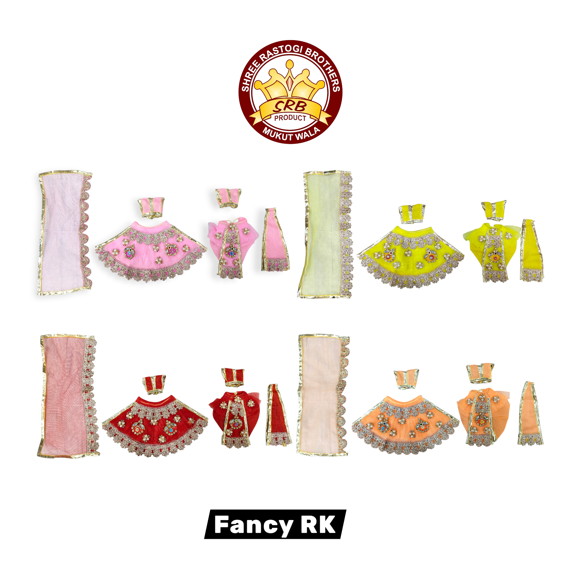 Fancy Radha Krishna Embroidery Lace Stone Kundan Work Dress For Radha Krishna God Idol (FRK-01)