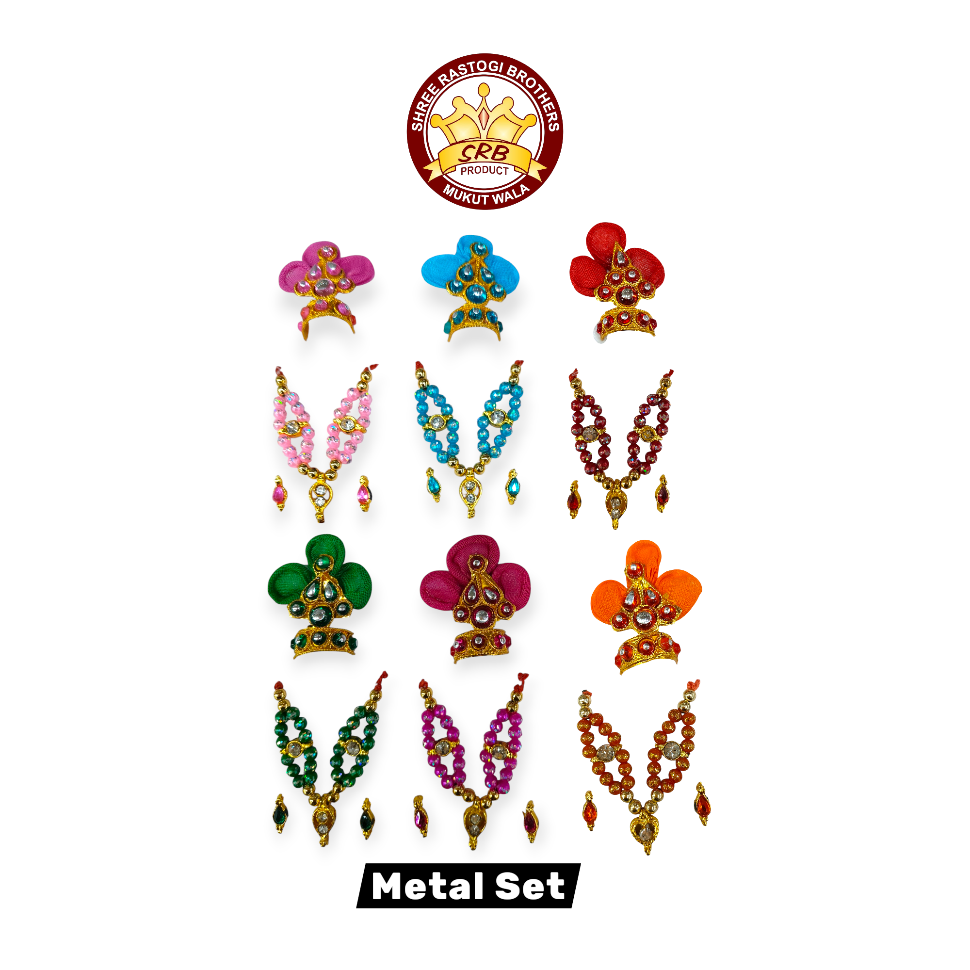 Metal Set Mukut Mala Kundal Set For All Idols