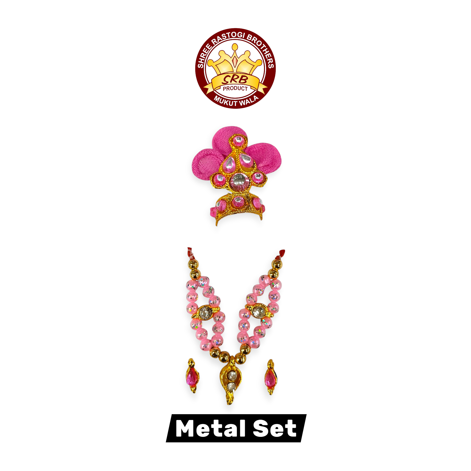 Metal Set Mukut Mala Kundal Set For All Idols