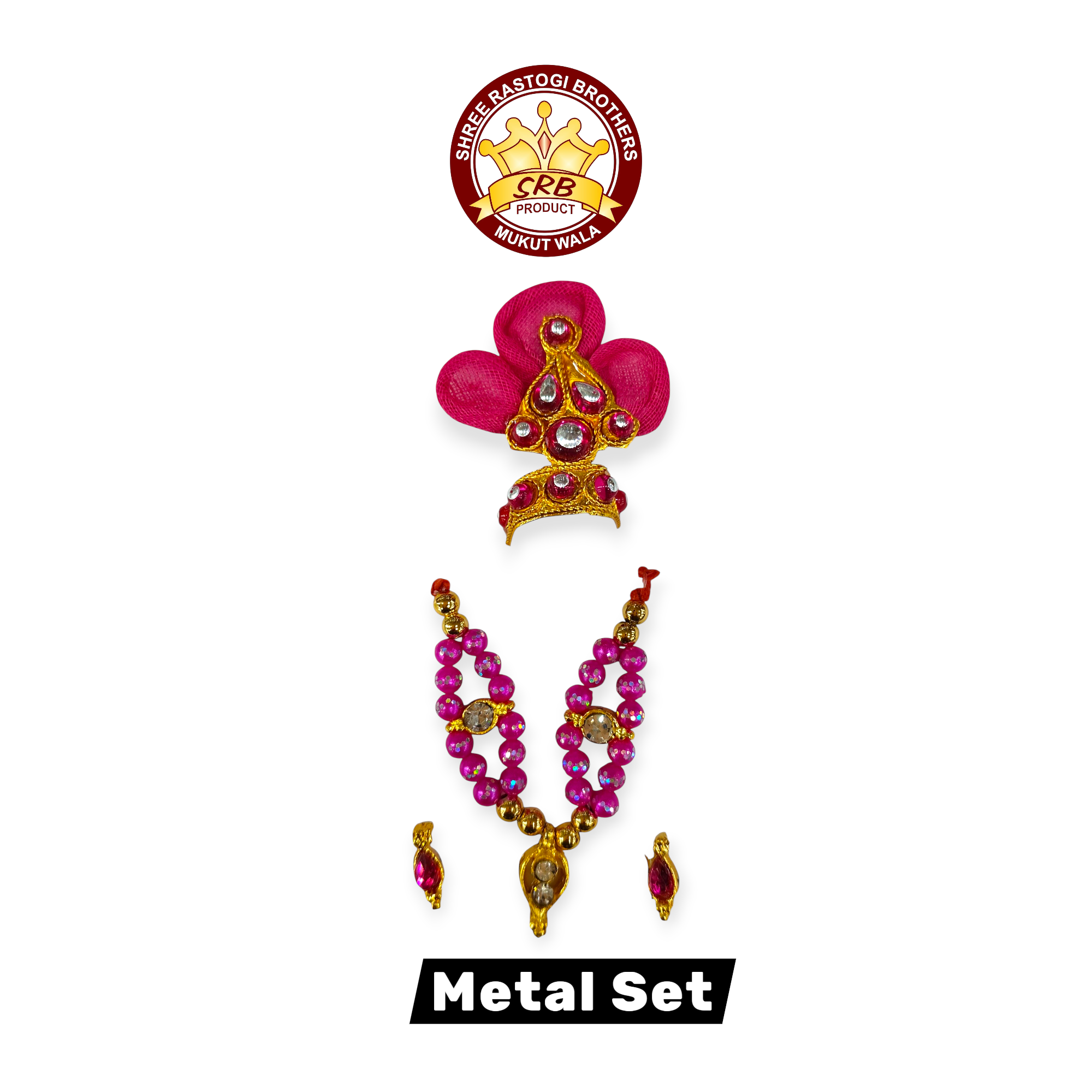 Metal Set Mukut Mala Kundal Set For All Idols