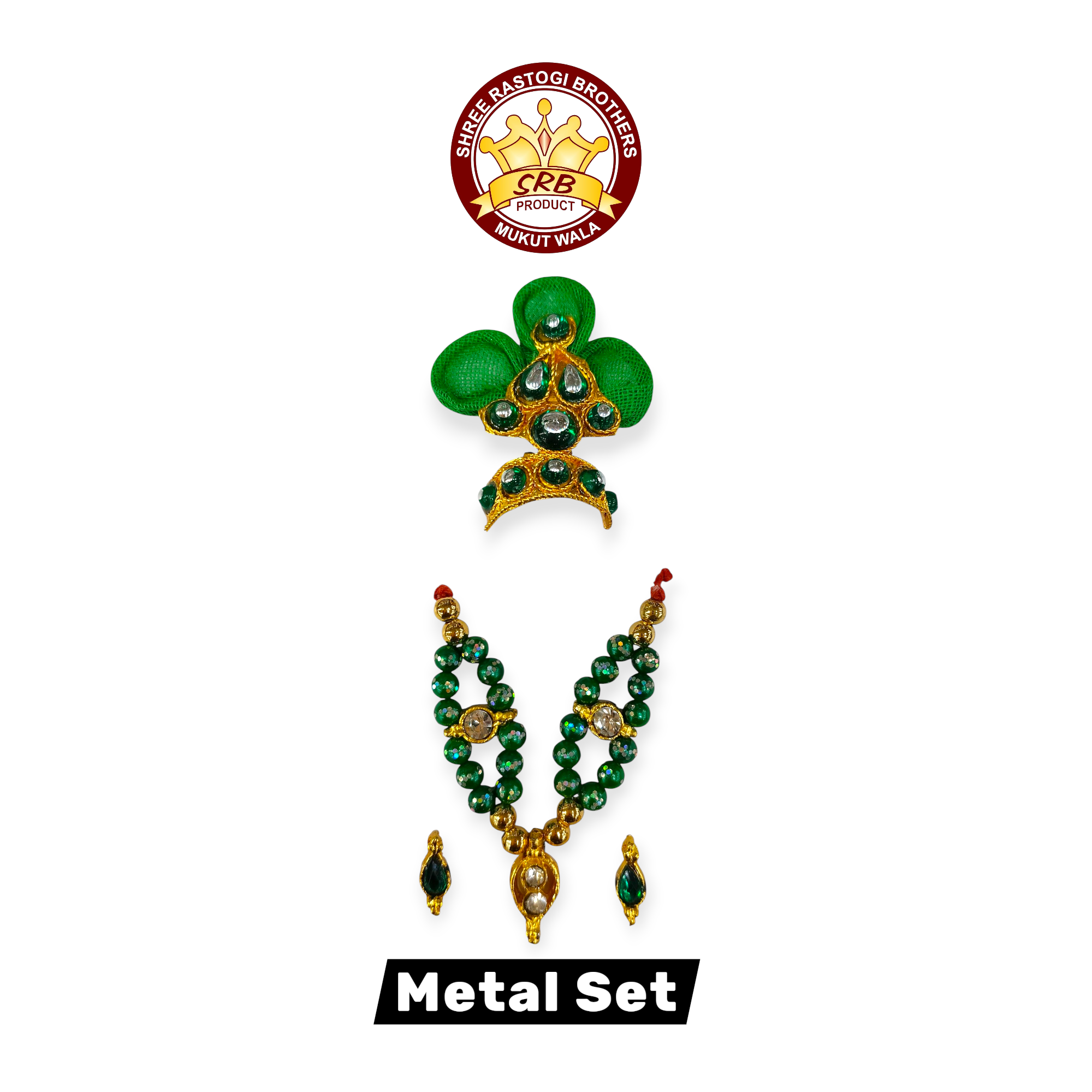 Metal Set Mukut Mala Kundal Set For All Idols