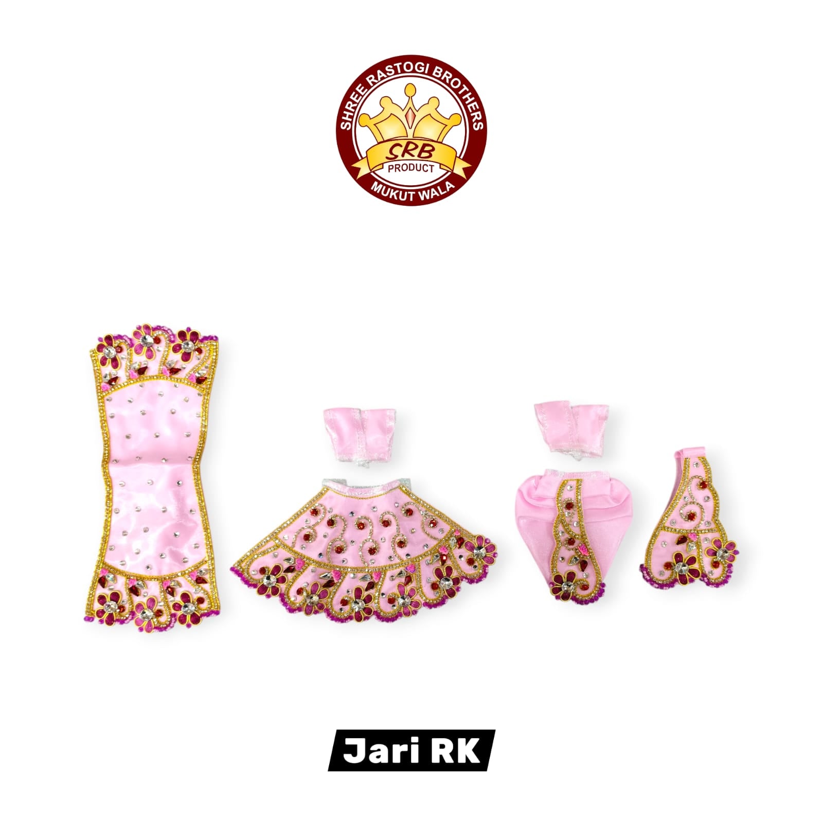 Radha Krishna Pink Color Jari Embroidery Hand Work Dress For Radha Krishna Idol (JRK-01)